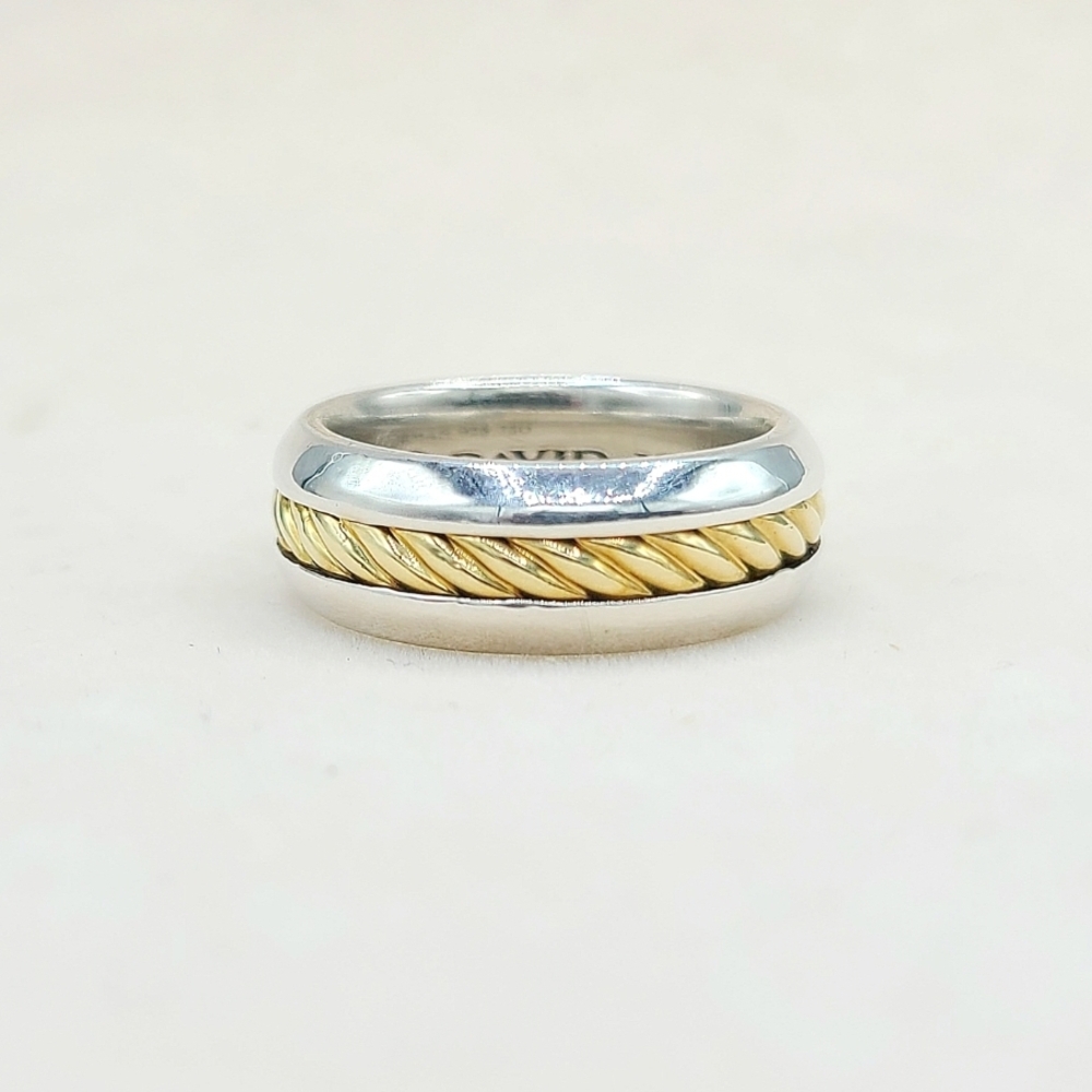 David Yurman Cable Inset Band RingSterling Silver with 18K Yellow Gold, 8mm